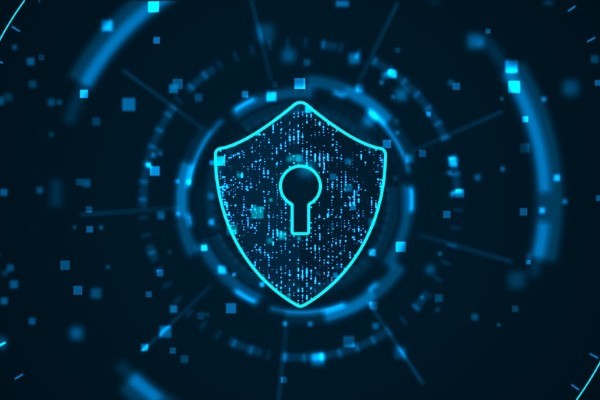 abstract security shield on blue background