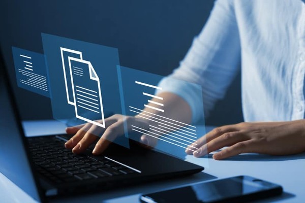 woman working at a laptop