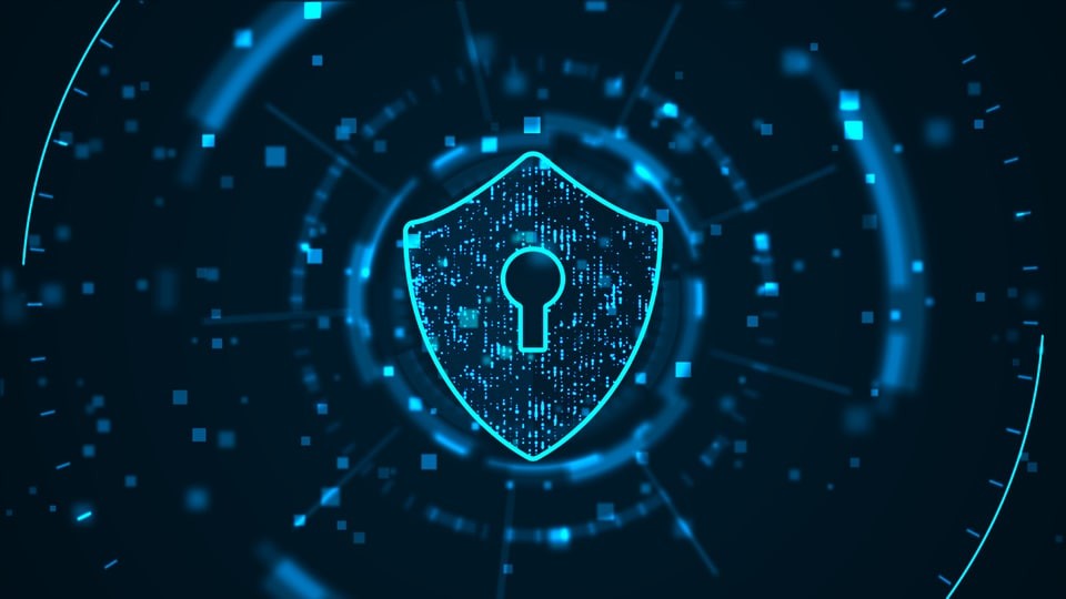 abstract security shield on blue background